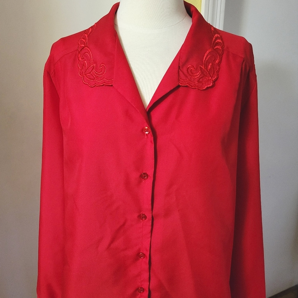 Beautiful Vintage Red Button Down Blouse made by Nikki